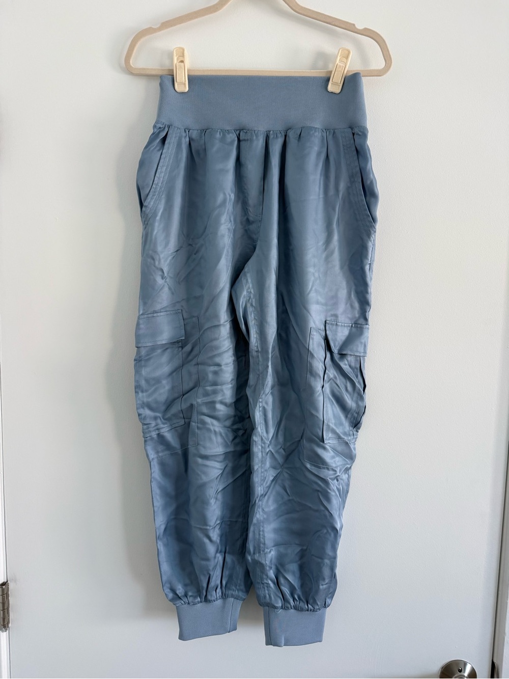 cinq a sept Dusty Blue Satin Cargo Joggers